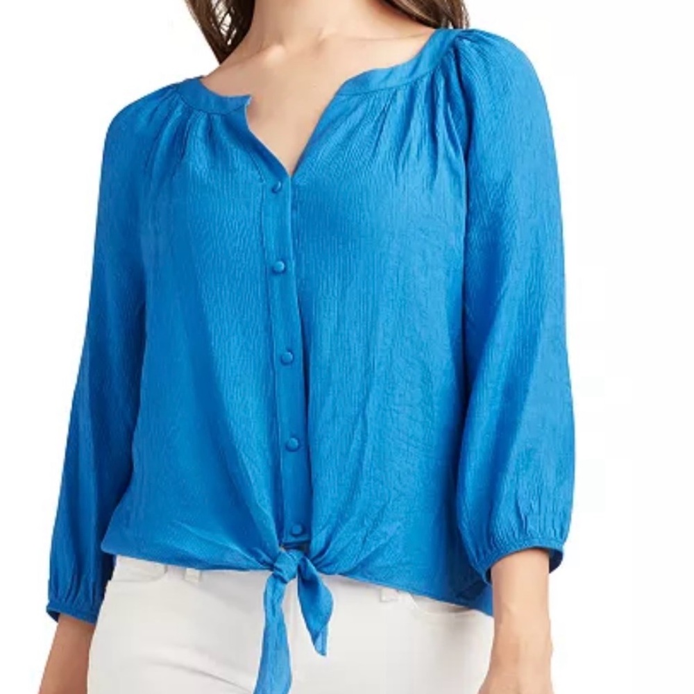 BCX Blue Blouse Elegant Top
